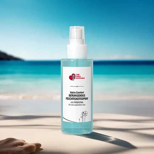 Das_Jahr_2021_mit_Bild_im_Hintergrund_das_blaue_Meer_und_einer_Flasche_beruhigendes_Feuchtigkeitsspray_welches_auf_dem_Sandstrand_steht